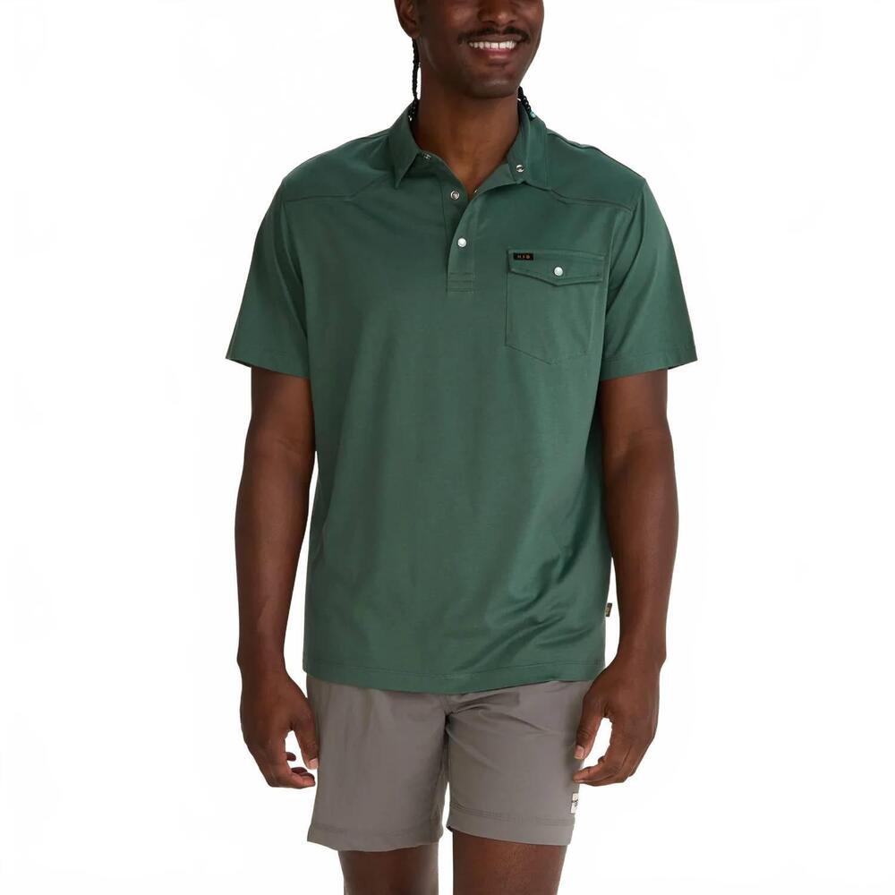 NEW HOWLER BROTHERS ranchero polo with single-button pocket in fern green